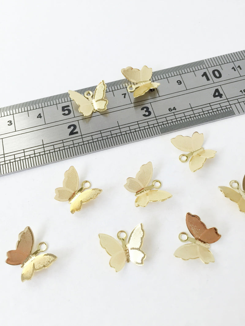 4 x 18K Gold Plated 3D Butterfly Charms, 11x13mm (1378)