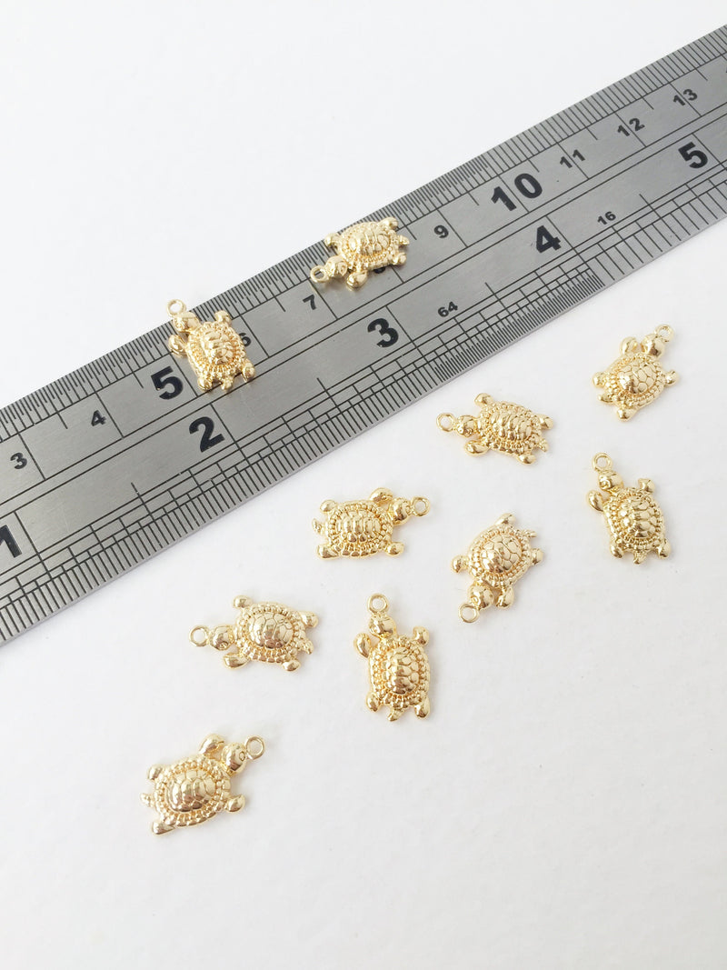 1 x 18K Gold Plated Turtle Charms, 14x8mm (1110)