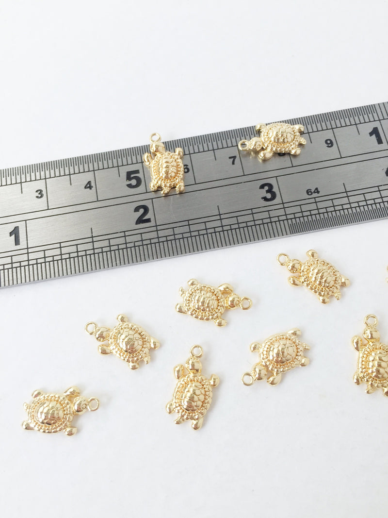 1 x 18K Gold Plated Turtle Charms, 14x8mm (1110)