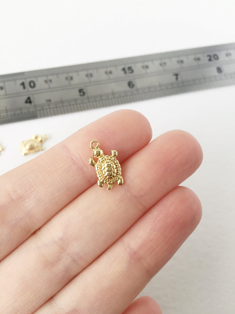 1 x 18K Gold Plated Turtle Charms, 14x8mm (1110)