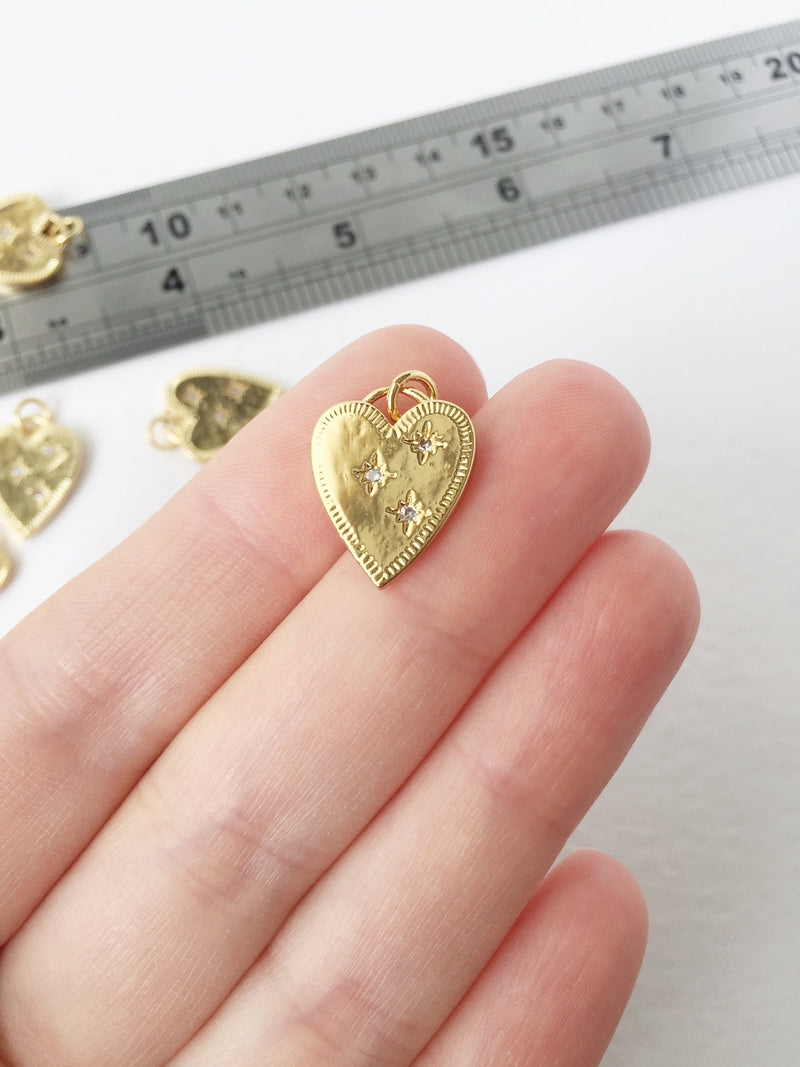 1 x 18K Gold Plated Heart Pendant with CZ Stars, 17.5x14mm (1084)