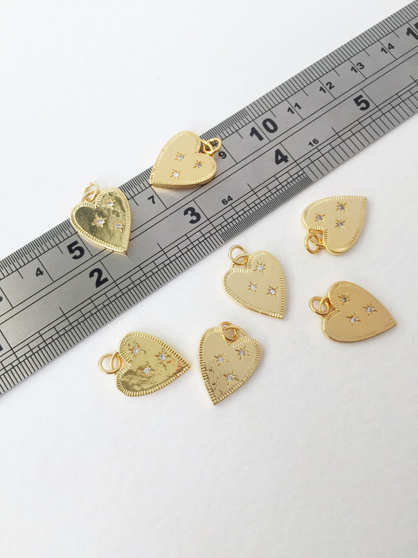 1 x 18K Gold Plated Heart Pendant with CZ Stars, 17.5x14mm (1084)