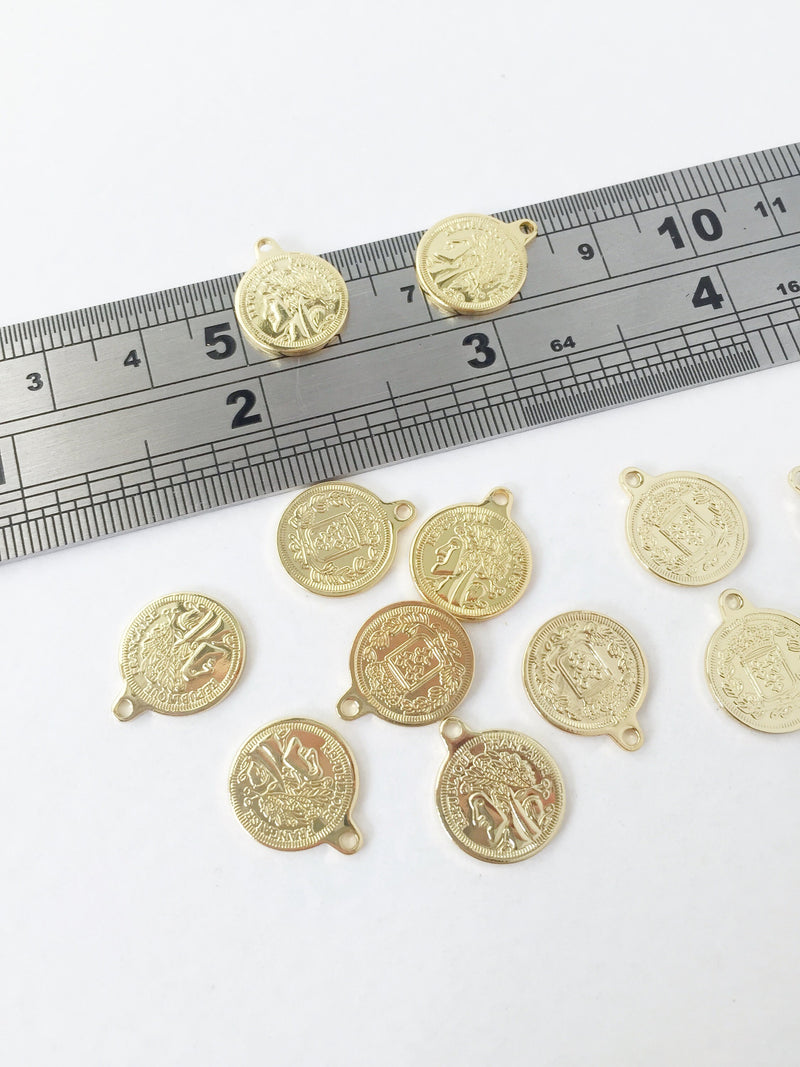 2 x 18K Gold Plated Two-sided French Coin Charms, 15x12mm (1088)