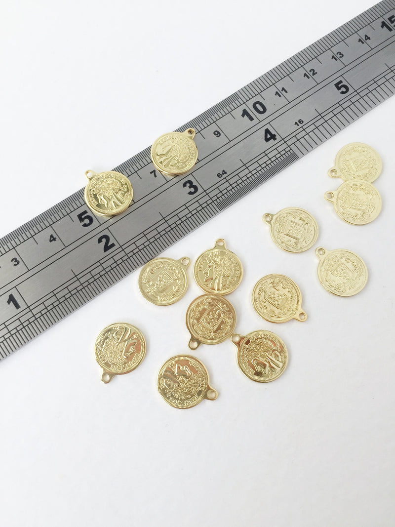 2 x 18K Gold Plated Two-sided French Coin Charms, 15x12mm (1088)