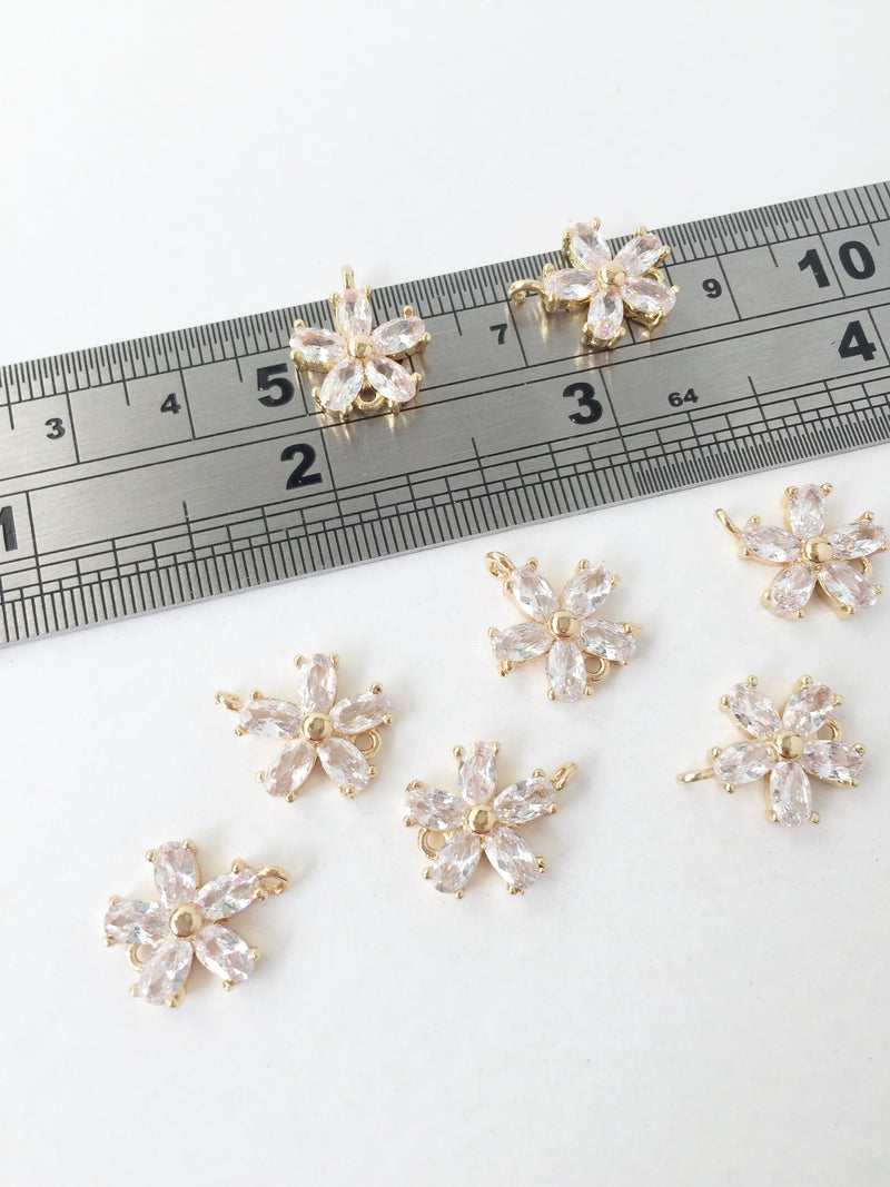 1 x 18K Gold Plated Cubic Zirconia Flower Connector, 15x17mm (0171)