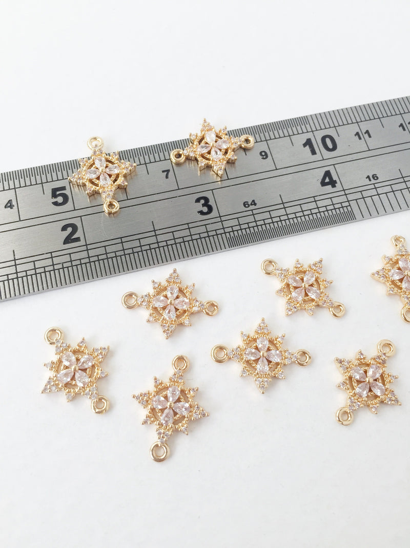 1 x 24K Gold Plated Cubic Zirconia Flower Connector, 17x13mm (0172)