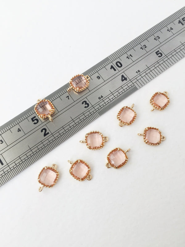 2 x Gold Plated Faceted Peach Blush Glass Connector, 15x10mm (1091)