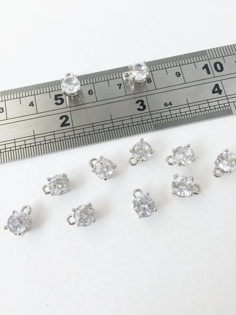 4 x Platinum Plated Cubic Zirconia Charms, 6mm (1095)