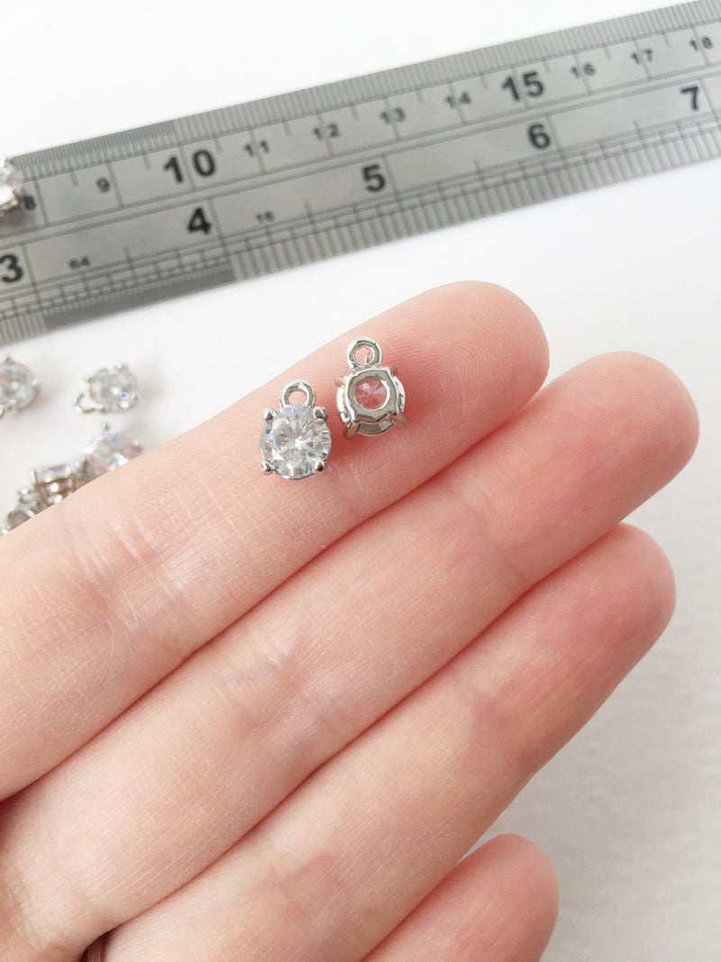 4 x Platinum Plated Cubic Zirconia Charms, 6mm (1095)