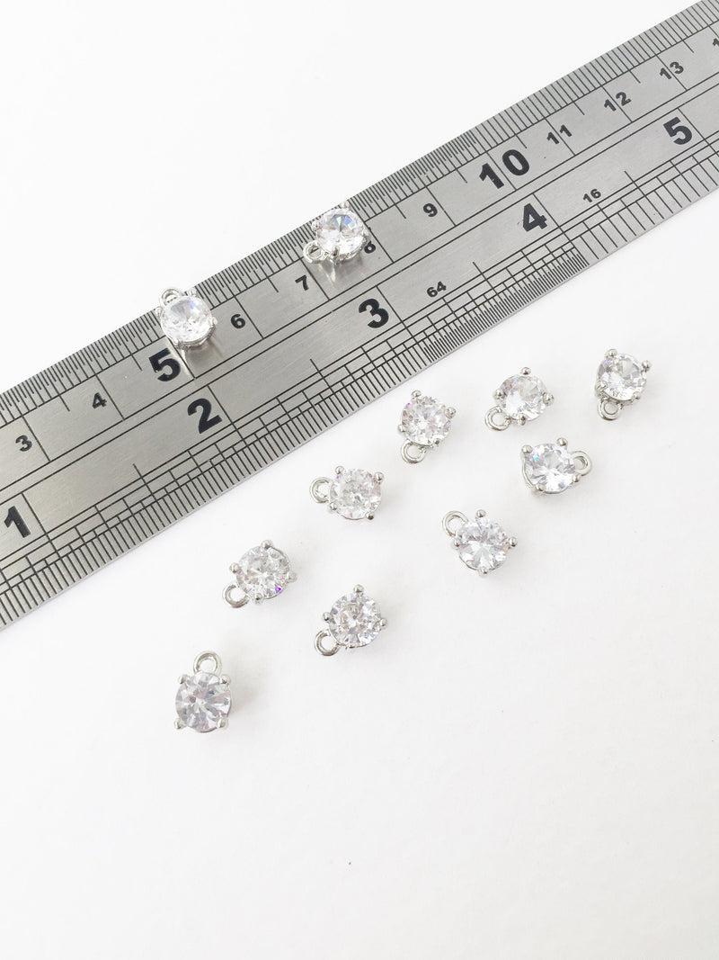 4 x Platinum Plated Cubic Zirconia Charms, 6mm (1095)