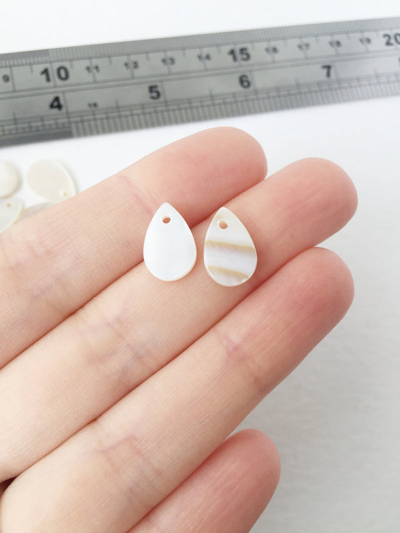 12 x Natural White Shell Flat Teardrop Charms, 13x9.5mm (1105)