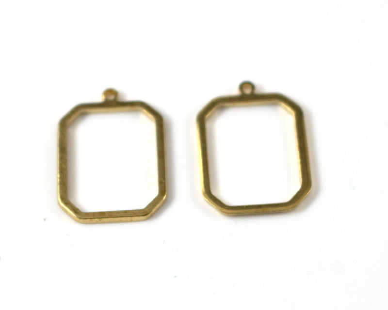 10 x Raw Brass Open Octagon Charms, 21x11mm Polygon Bezel Pendants (C0113)