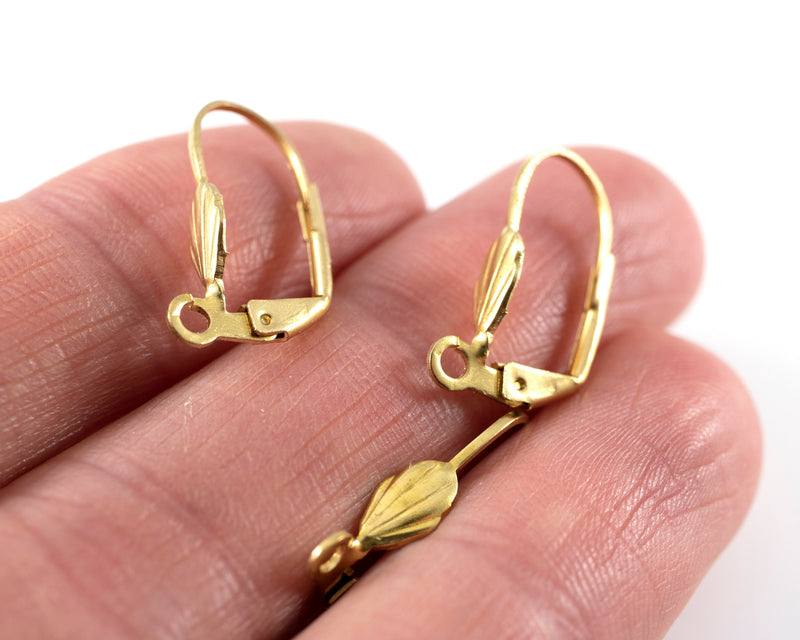 1 pair x Raw Brass Shell Earring Clasps, 19x10mm Leverback Earrings (C0428)