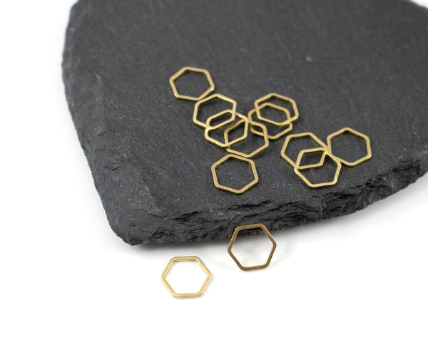 20 x Raw Brass Hexagon Rings, 12x10mm Hexagon Jewellery Connectors (C0282)