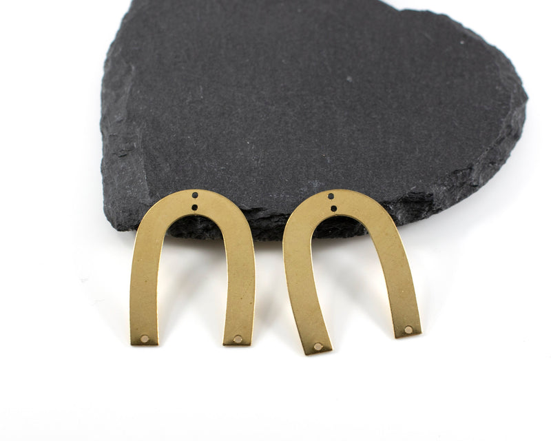 2 x Raw Brass Arch Jewellery Links, 35x27mm U Shaped Connector with 4 Holes (C0123)