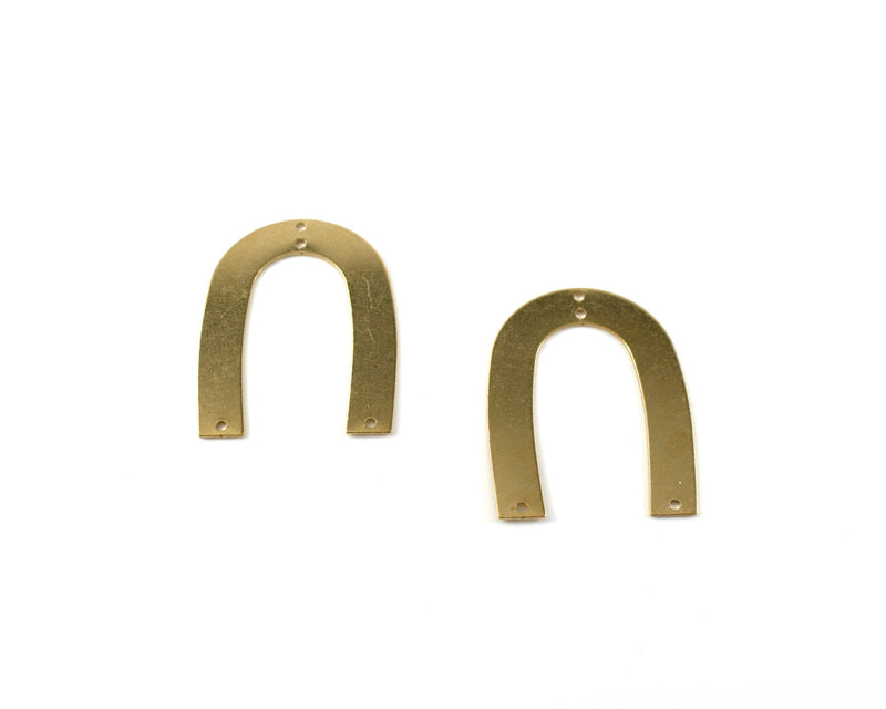 2 x Raw Brass Arch Jewellery Links, 35x27mm U Shaped Connector with 4 Holes (C0123)