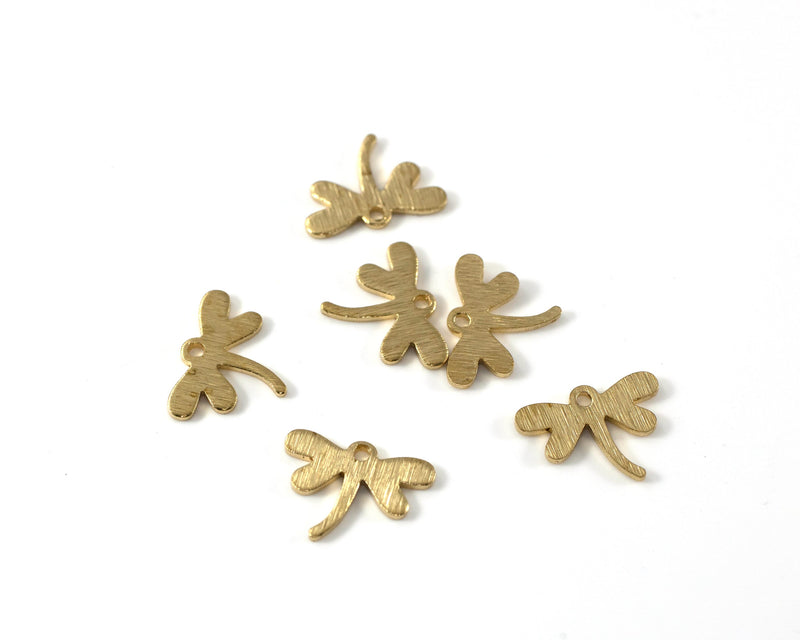 8 x Raw Brass Textured Dragonfly Charms, 12x9mm (C0424)