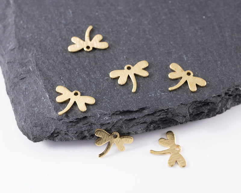 8 x Raw Brass Textured Dragonfly Charms, 12x9mm (C0424)