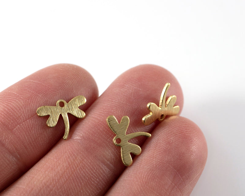 8 x Raw Brass Textured Dragonfly Charms, 12x9mm (C0424)