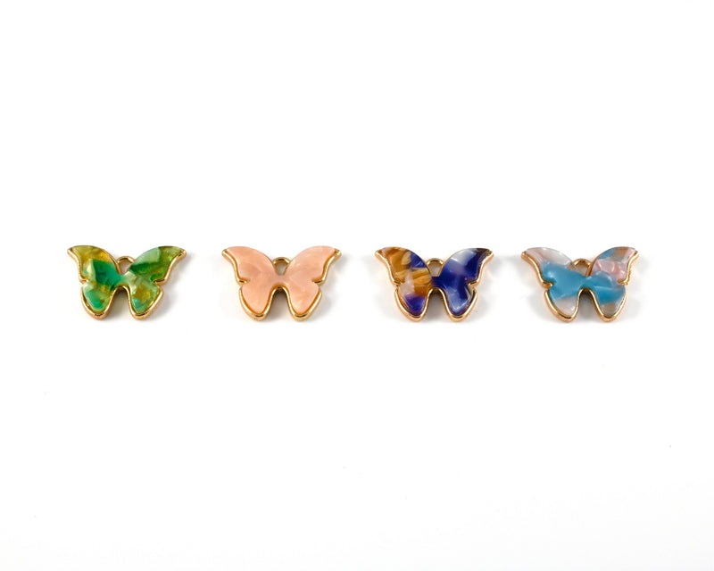 6 x Mixed Colour Resin Butterfly Charms, 22x16mm (C0552)