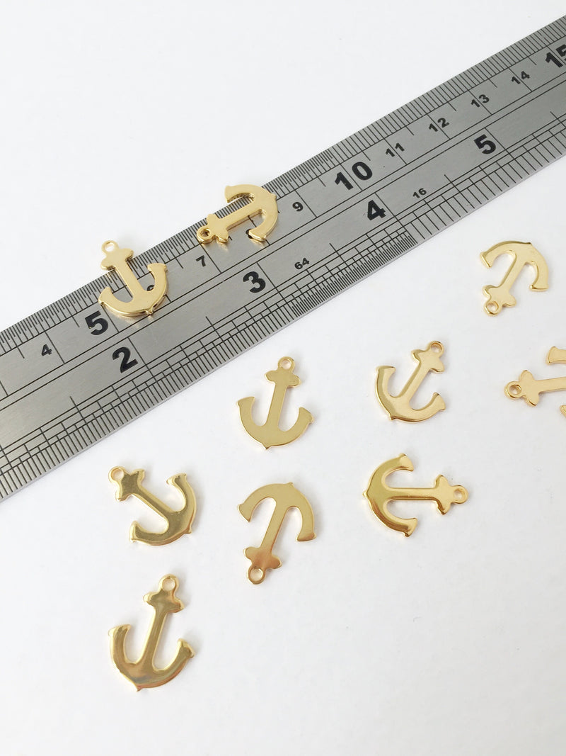 6 x Gold Plated Stainless Steel Anchor Charms, 16x13mm (1158)