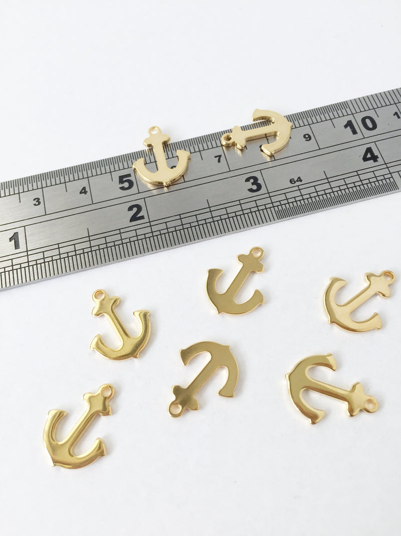 6 x Gold Plated Stainless Steel Anchor Charms, 16x13mm (1158)