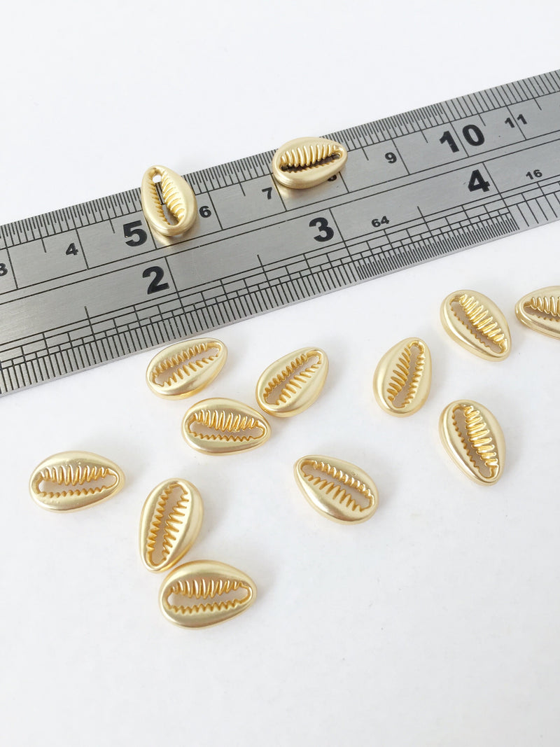 6 x Small 18K Gold Plated Cowrie Shell Connectors, 12x8mm Satin Gold Cowrie Shell Links (1156)