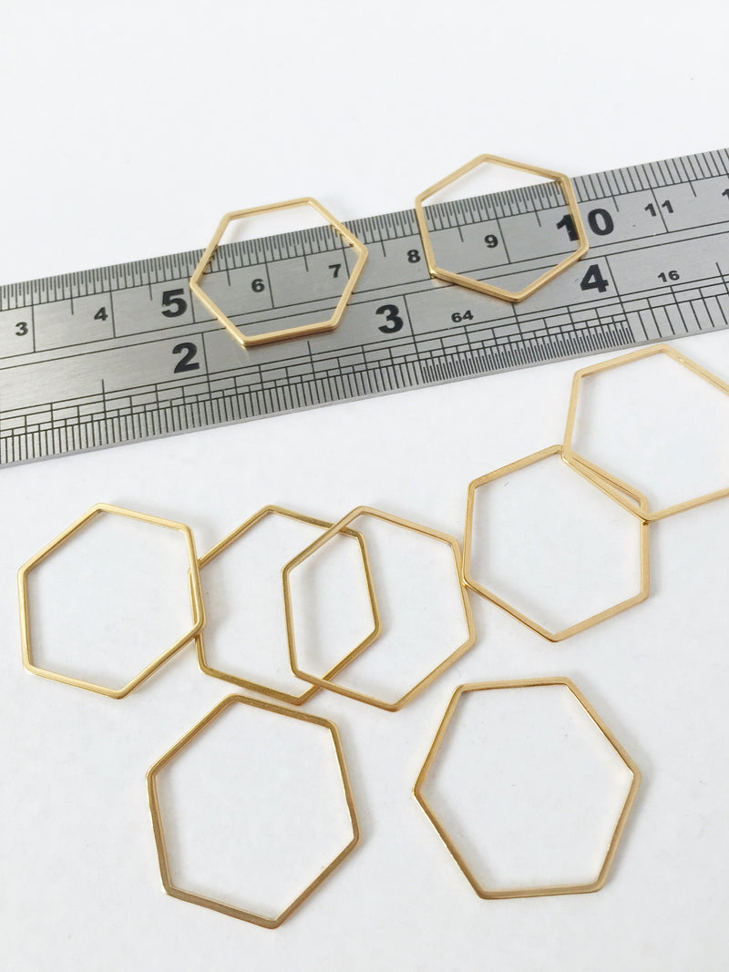 4 x Gold Plated Stainless Steel Hexagon Linking Rings, 23x20mm (1161)