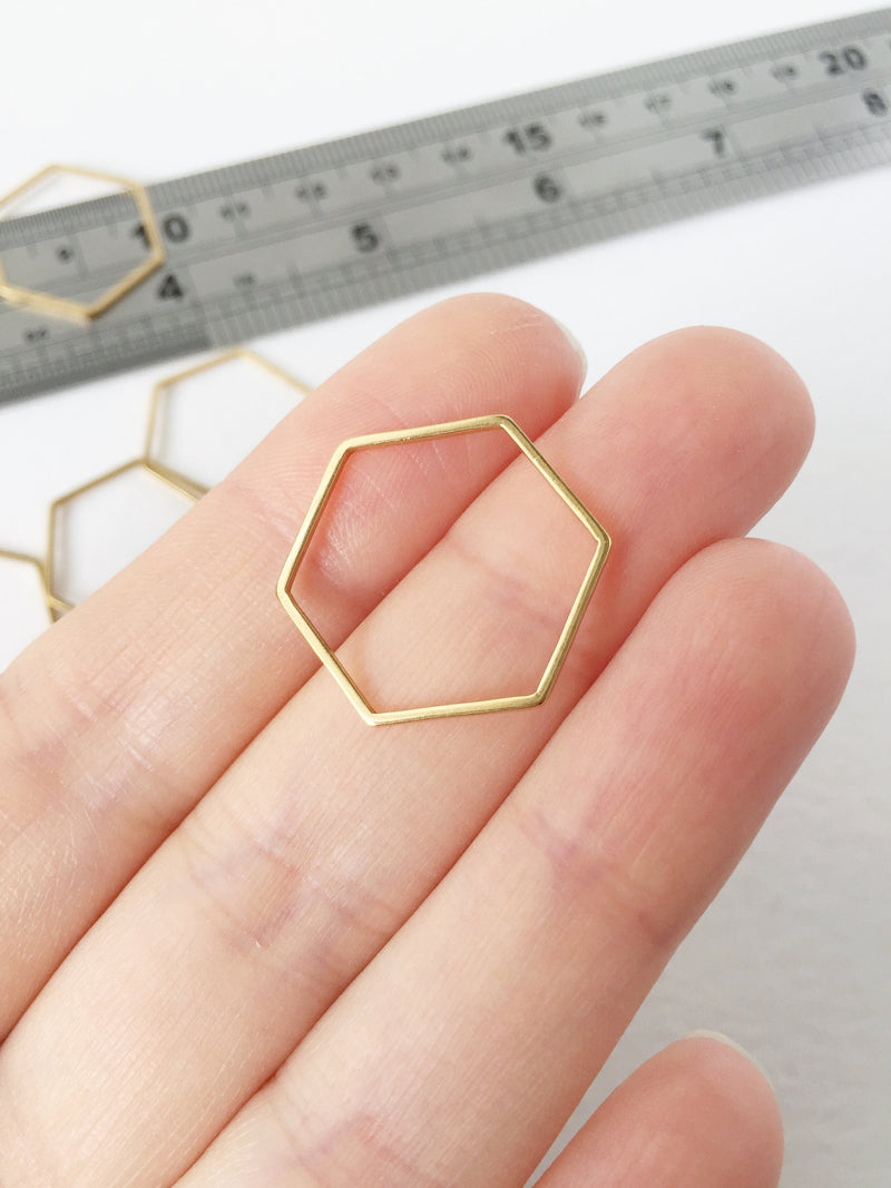 4 x Gold Plated Stainless Steel Hexagon Linking Rings, 23x20mm (1161)