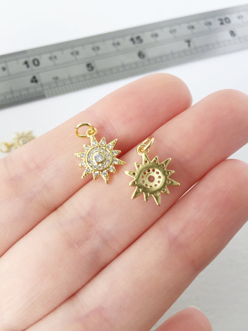 1 x 18K Gold Plated Sun Charms with Cubic Zirconia (1163)