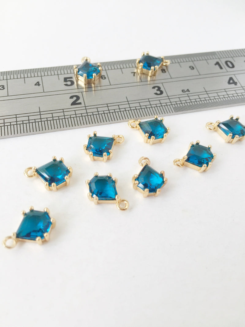 2 x 24K Gold Plated Faceted Glass Charms, London Blue Topaz (1142)