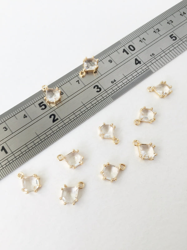 2 x 24K Gold Plated Crystal Glass Charms, 12x8.5mm (1146)