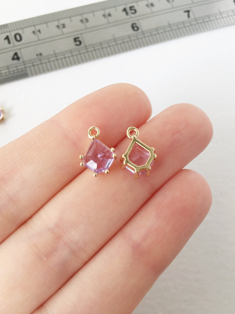 2 x 24K Gold Plated Lilac Glass Charms, 12x8.5mm (1147)