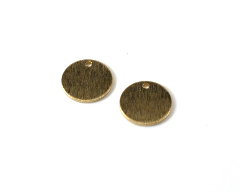 12 x Brushed Raw Brass Round Charms, 15mm (C0178)