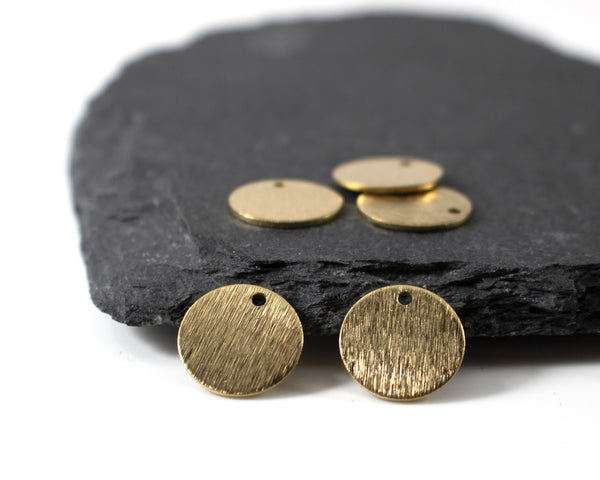 10 x Raw Brass Textured Disc Charms, 12x0.8mm (C0177)