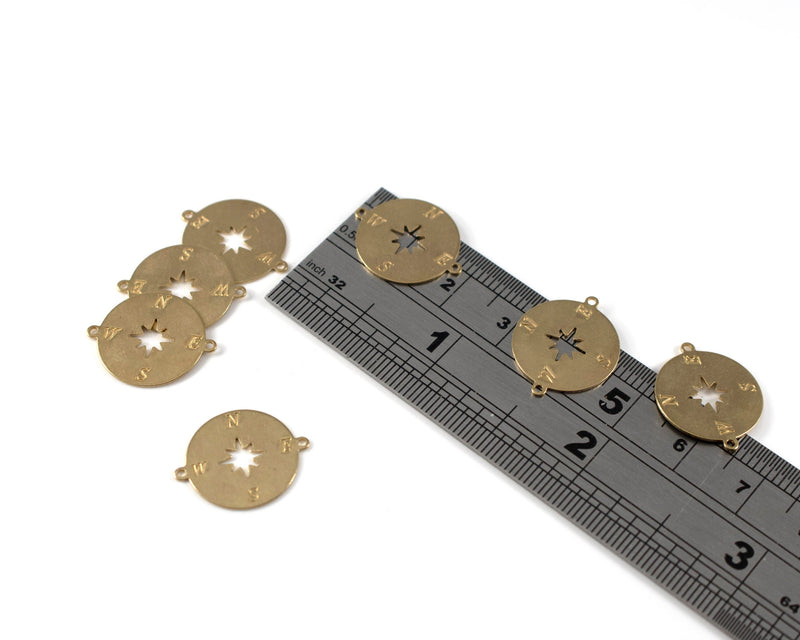 6 x Raw Brass Cut-out Northern Star Connectors, 19x15mm Round North Star Links (C0288)