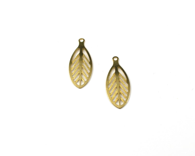 10 x Raw Brass Filigree Leaf Charms, 22x9mm (C0134)