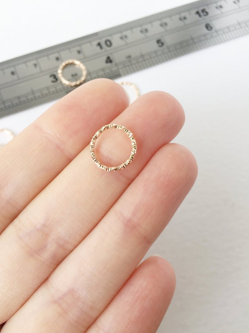 40 x Textured Champagne Gold Hoop Connectors, 12mm Round Linking Rings (1712G)