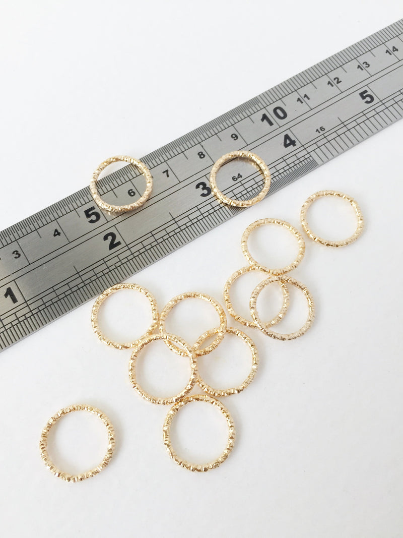 24 x Textured Champagne Gold Hoop Connectors, 15mm (1706)