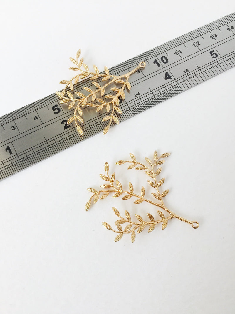 2 x Gold Plated Laurel Branch Pendants, 46x44mm (1702)