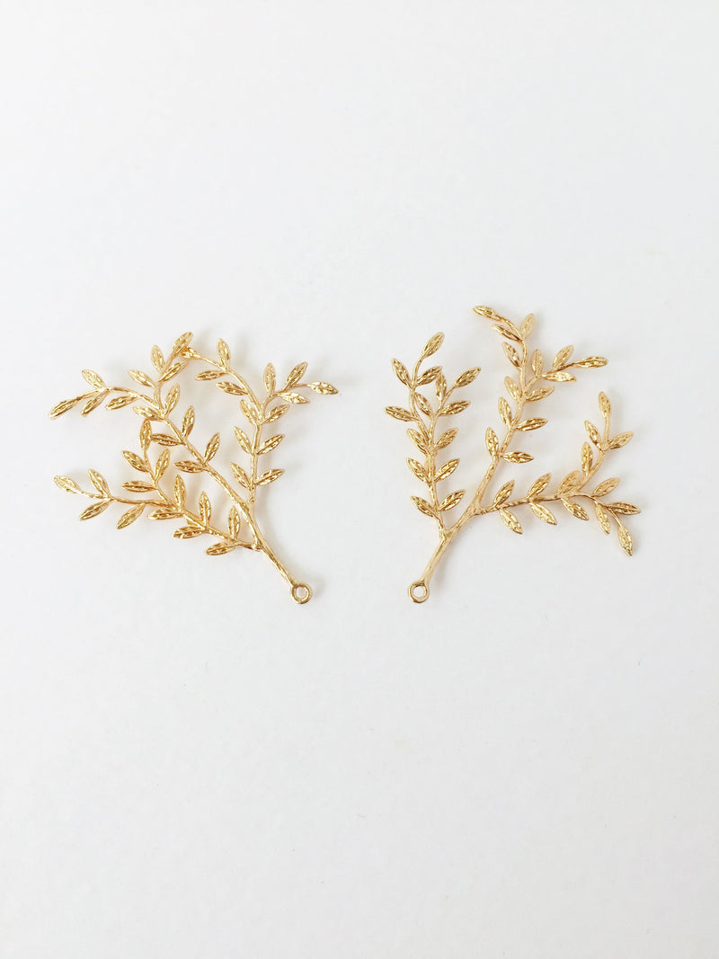 2 x Gold Plated Laurel Branch Pendants, 46x44mm (1702)