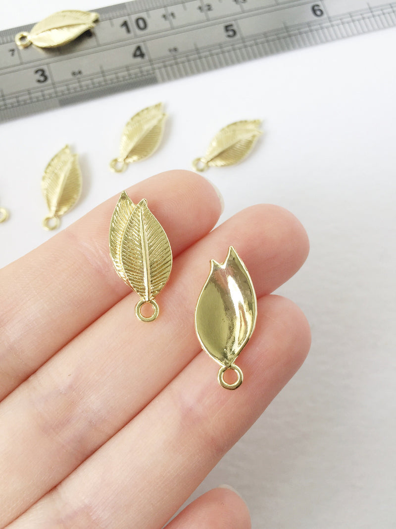 6 x Gold Plated Double Leaf Charms, 23x10mm (1699)