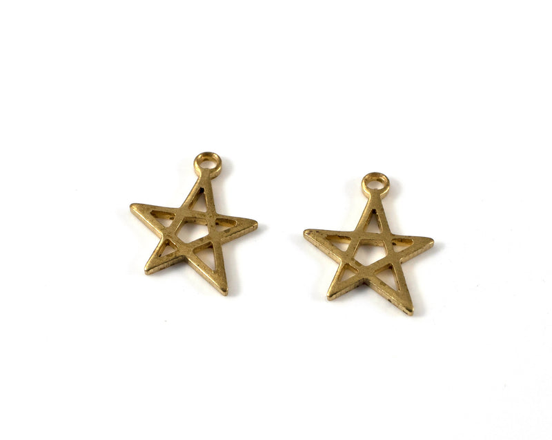 8 x Raw Brass Open Star Charms, 14x11mm (C0434)