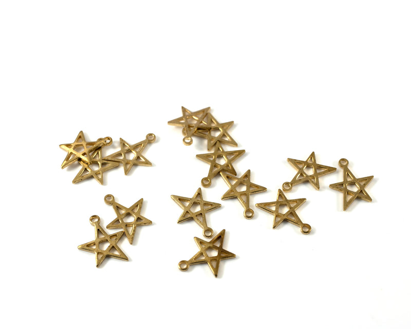 8 x Raw Brass Open Star Charms, 14x11mm (C0434)