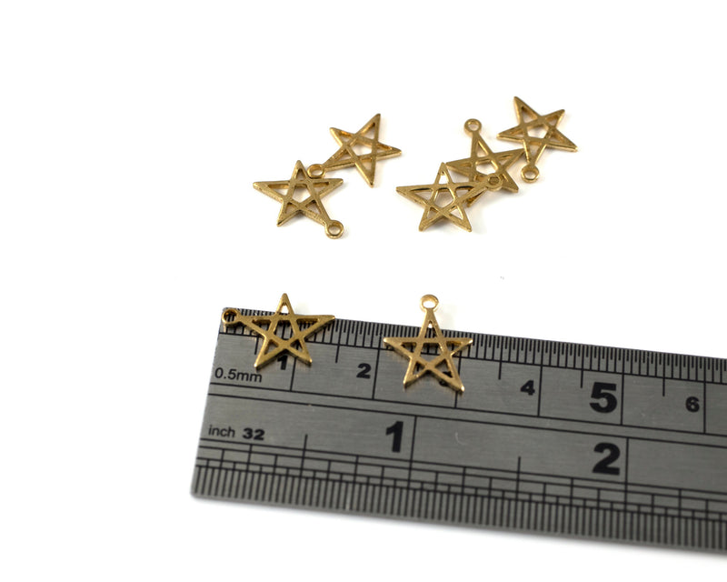 8 x Raw Brass Open Star Charms, 14x11mm (C0434)