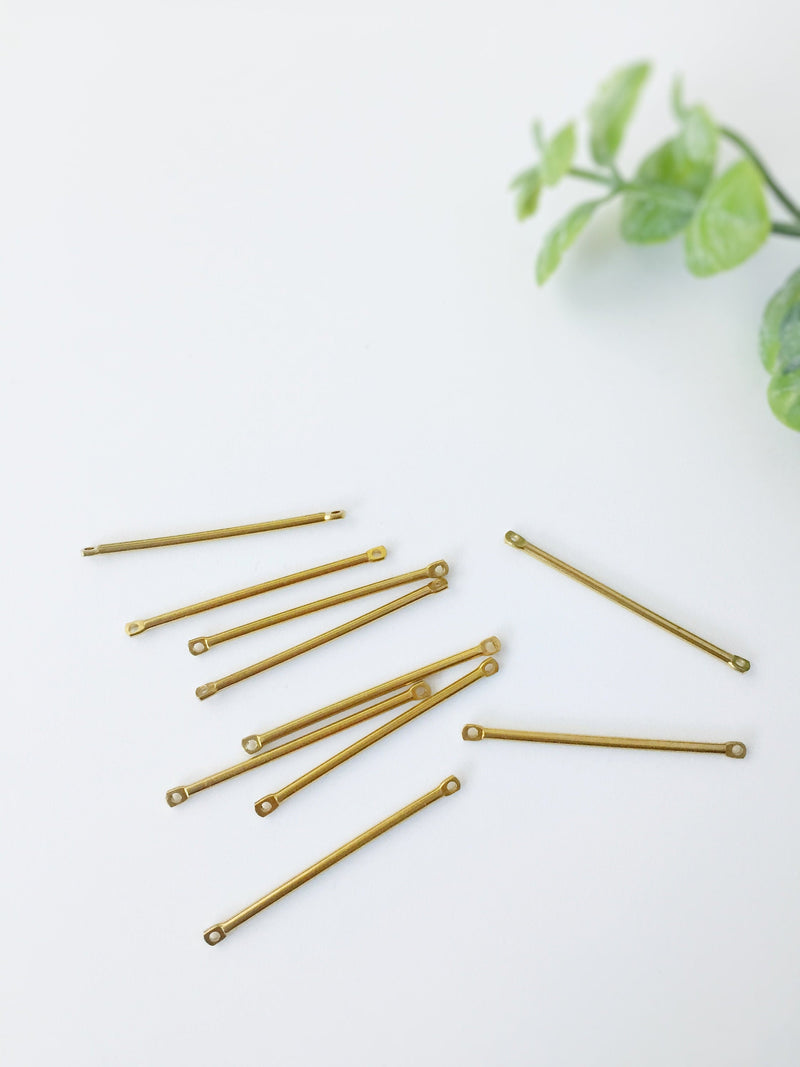 10 x Raw Brass Bar Connectors, 35x1.5mm Stick Links (C0006)