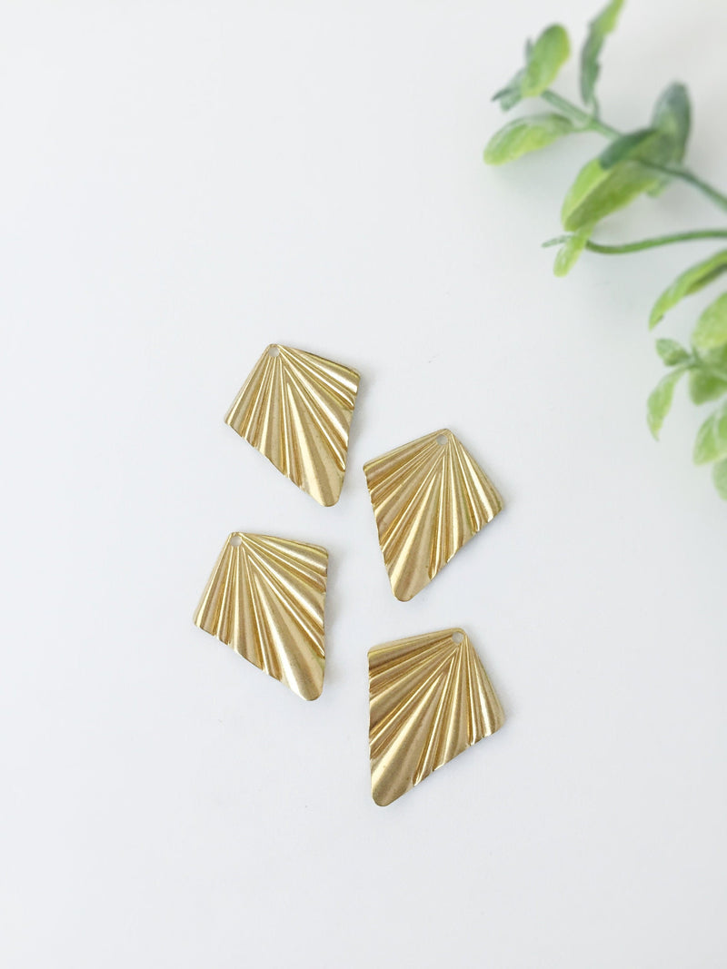 4 x Raw Brass Elongated Fan Charms, 20x25mm (C0041)