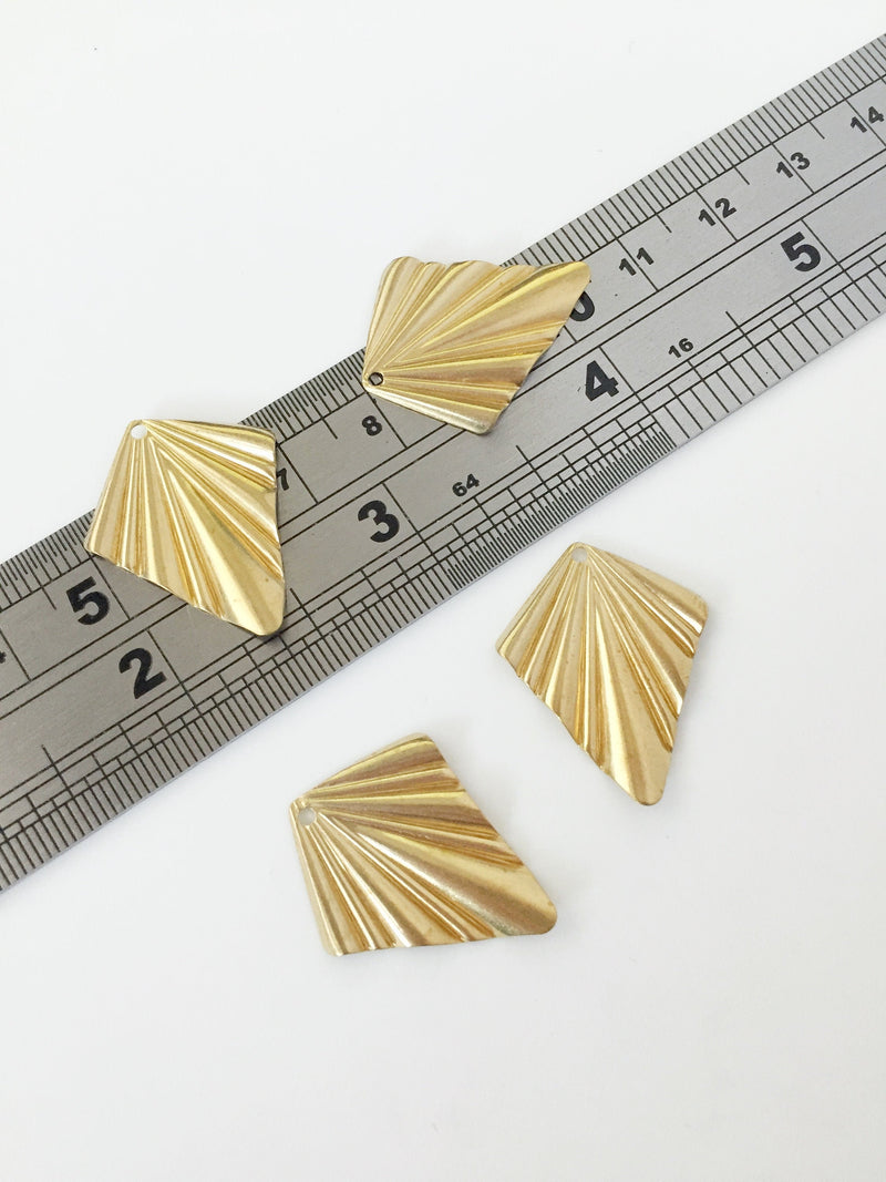 4 x Raw Brass Elongated Fan Charms, 20x25mm (C0041)