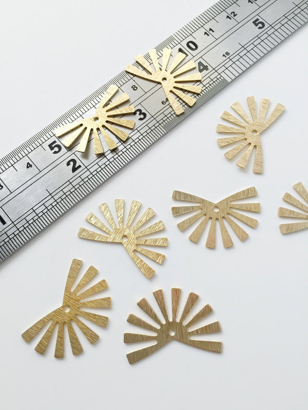 4 x Textured Raw Brass Fan Charms, 20x17mm (C0242)