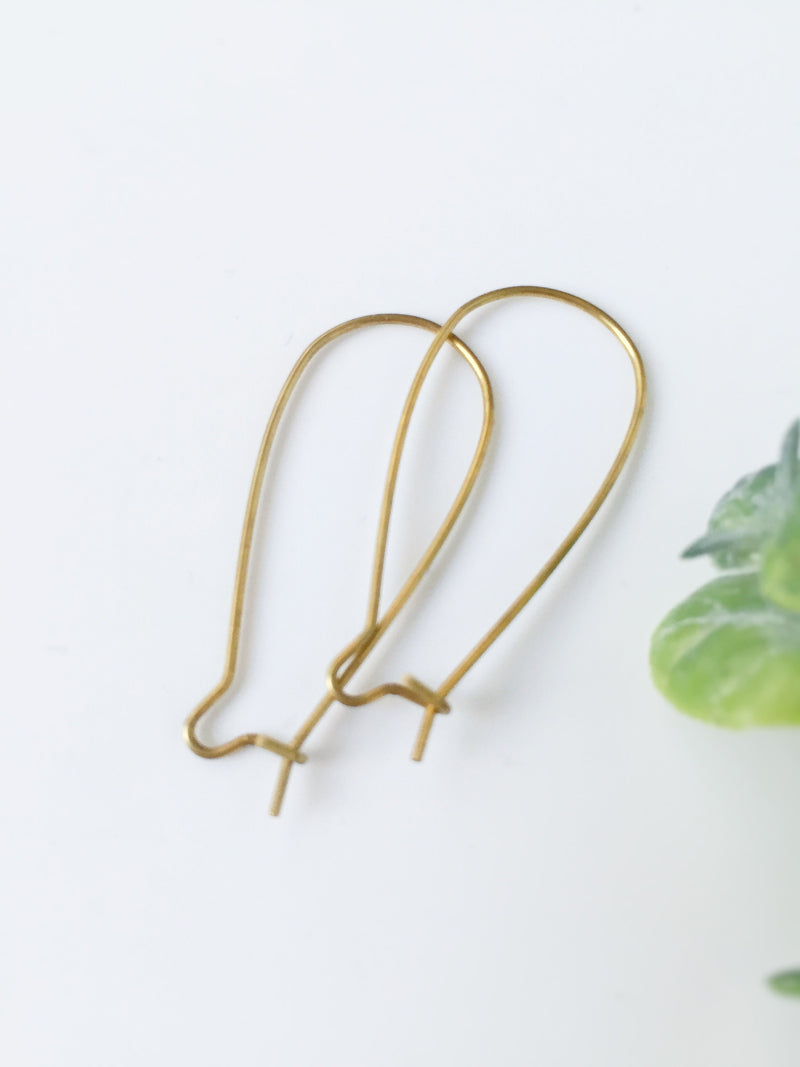 5 pairs x Raw Brass Kidney Ear Wire, 32mm Long Earring Hooks (C0615)